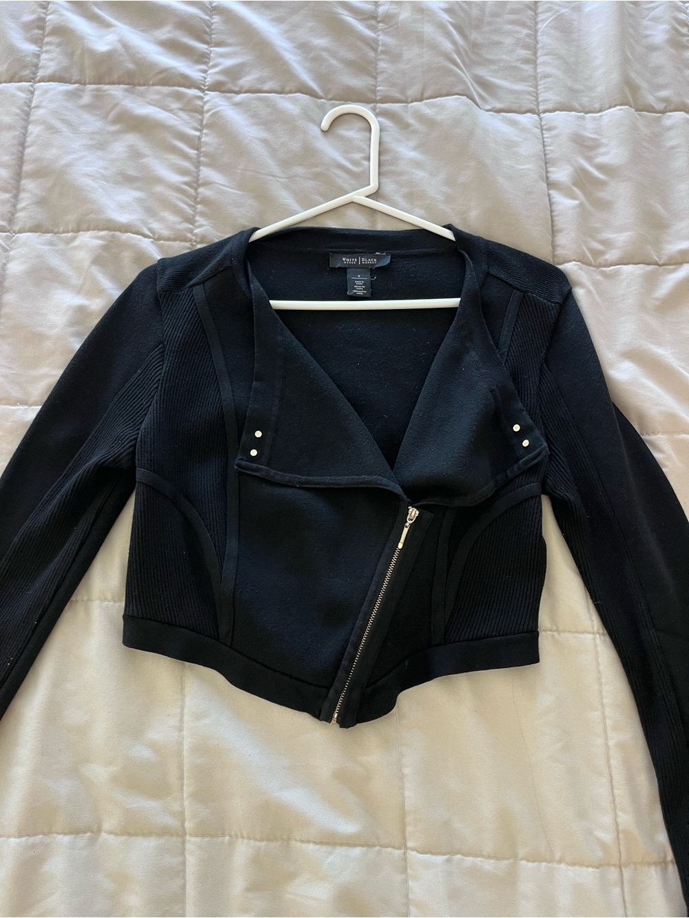 White House Black Market Black Cropped Asymmetrical Zip Jacket